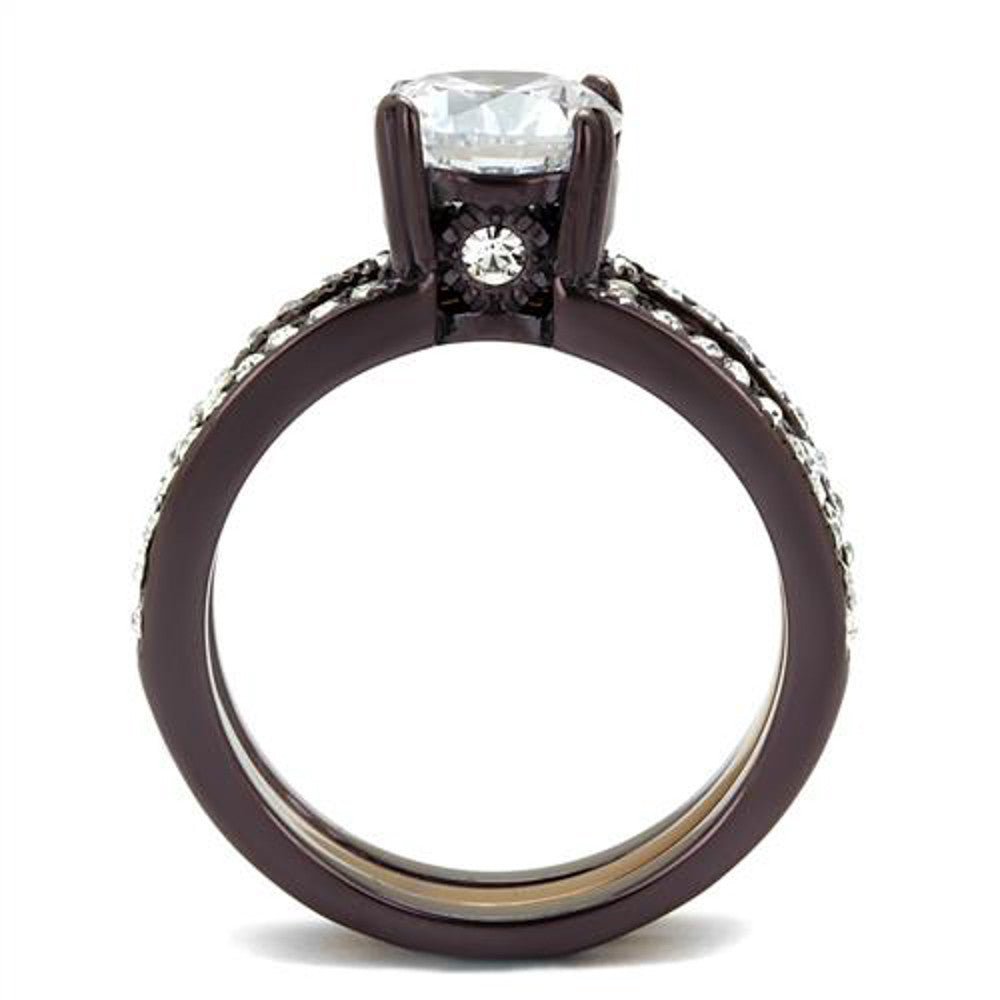 ARTK2560 Chocolate Stainless Steel 2.75 Ct Round Cut Cz Wedding Ring Set Women's Sz 5-10